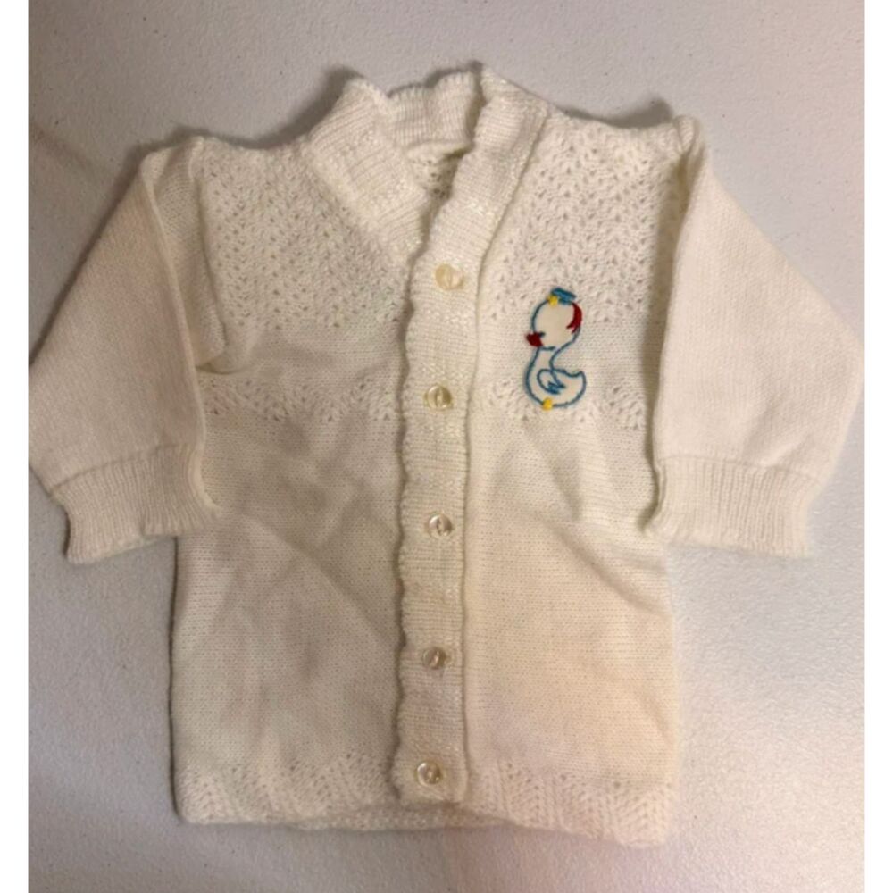 Vintage White Knitted Newborn Duck Sweater Unisex Baby 5033